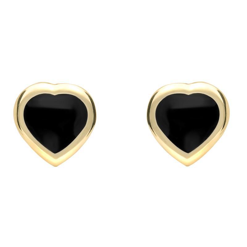 9ct Yellow Gold Whitby Jet Small Framed Heart Stud Earrings