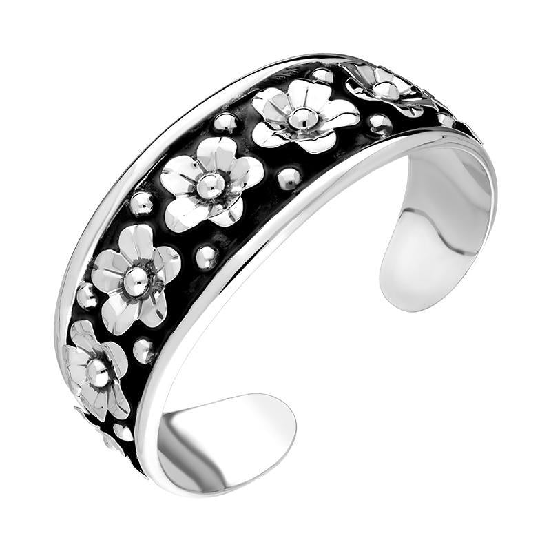 Sterling Silver Flower Cuff Bangle