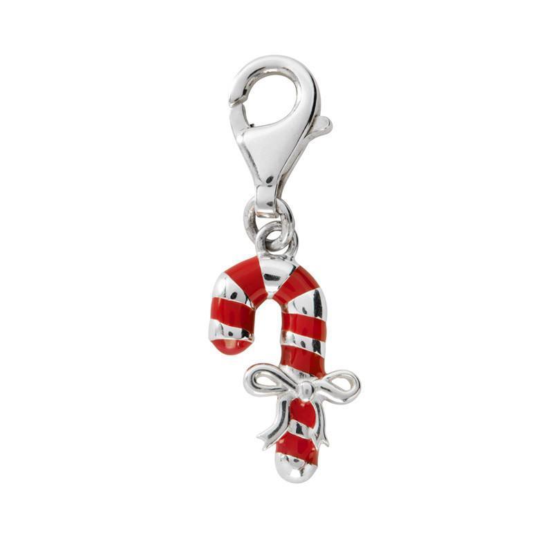 Sterling Silver and Red Enamel Candy Cane Charm