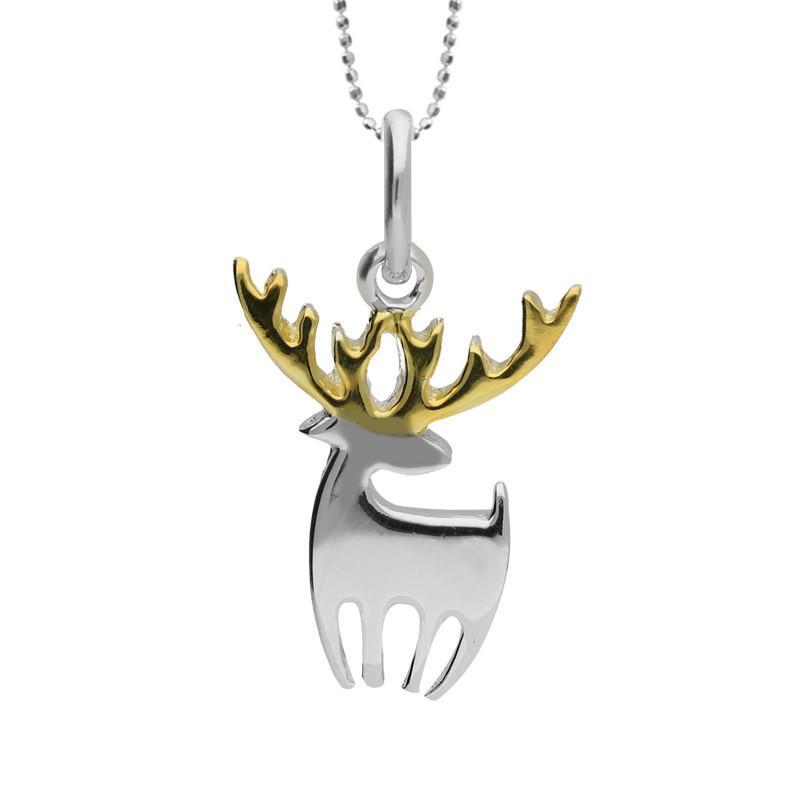 Yellow Gold Plated Sterling Silver Reindeer Silhouette Necklace