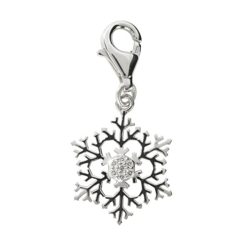 Sterling Silver White Cubic Zirconia Sparkly Snowflake Charm