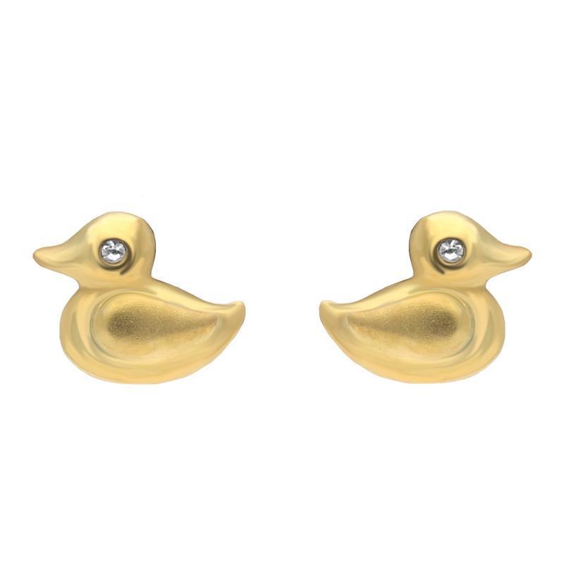 Yellow Gold Sterling Silver Plated Cubic Zirconia Duck Stud Earrings