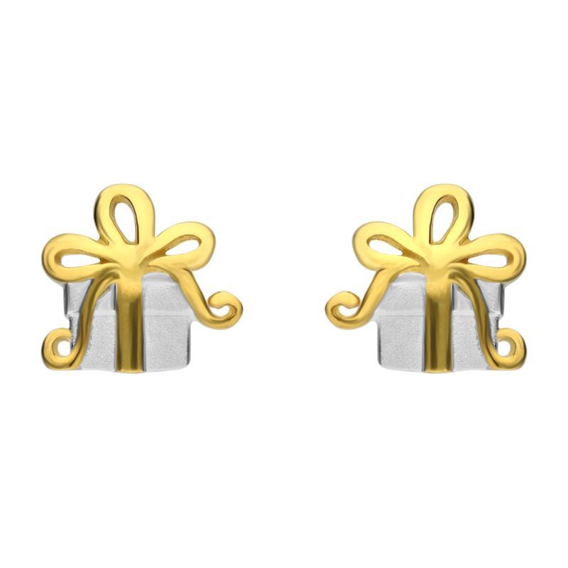 Yellow Gold Sterling Silver Plated Present Stud Earrings