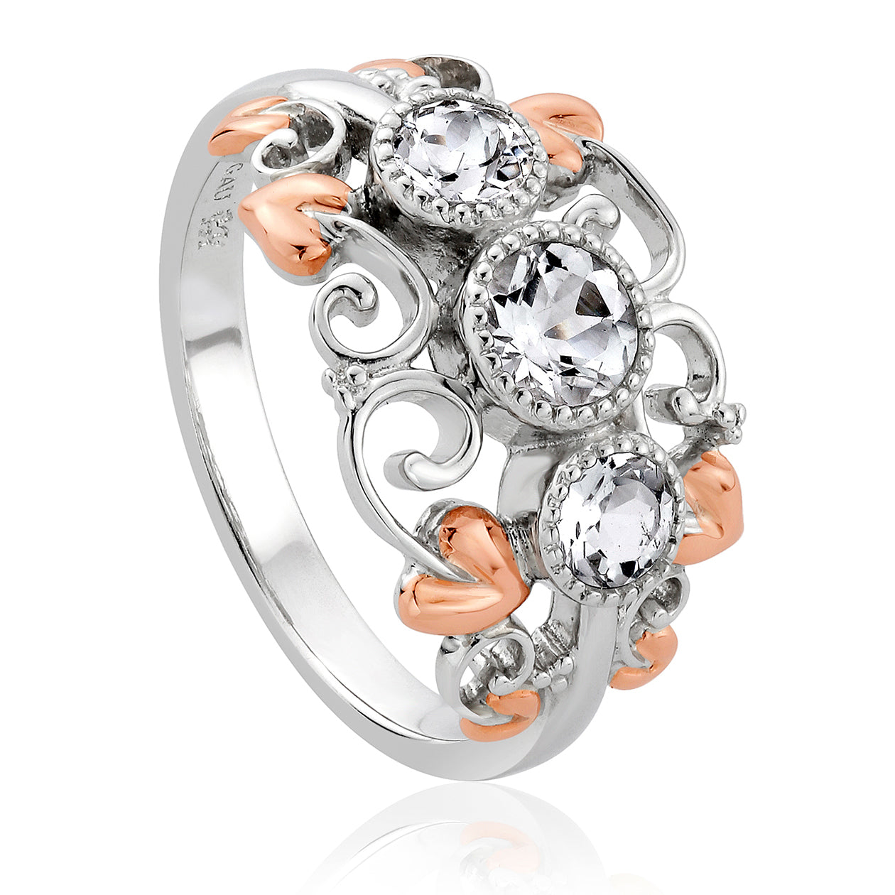Clogau Tree of Life Sterling Silver 9ct Rose Gold White Topaz Trilogy Ring
