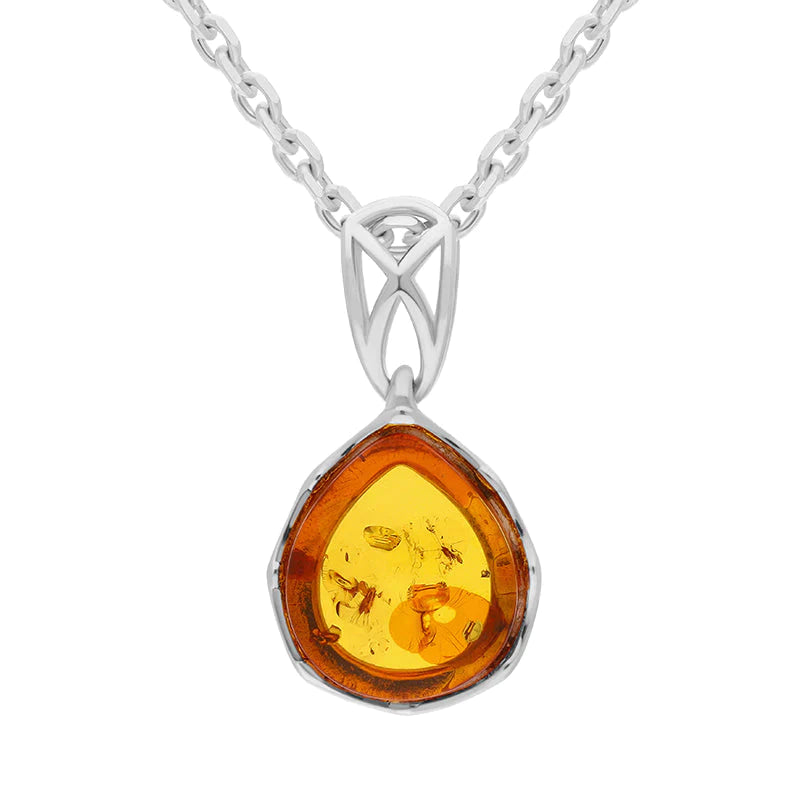 Sterling Silver Amber Small Pear Necklace