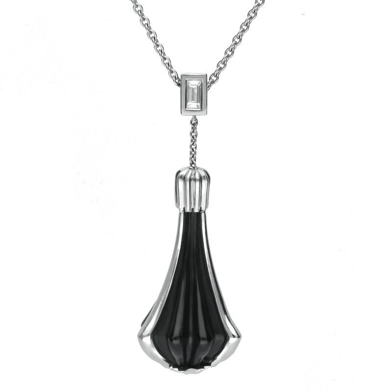 Platinum 0.11ct Diamond Whitby Jet Cabaret Necklace