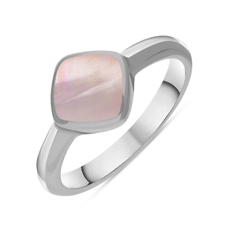 Sterling Silver Pink Mother of Pearl Cushion Ring
