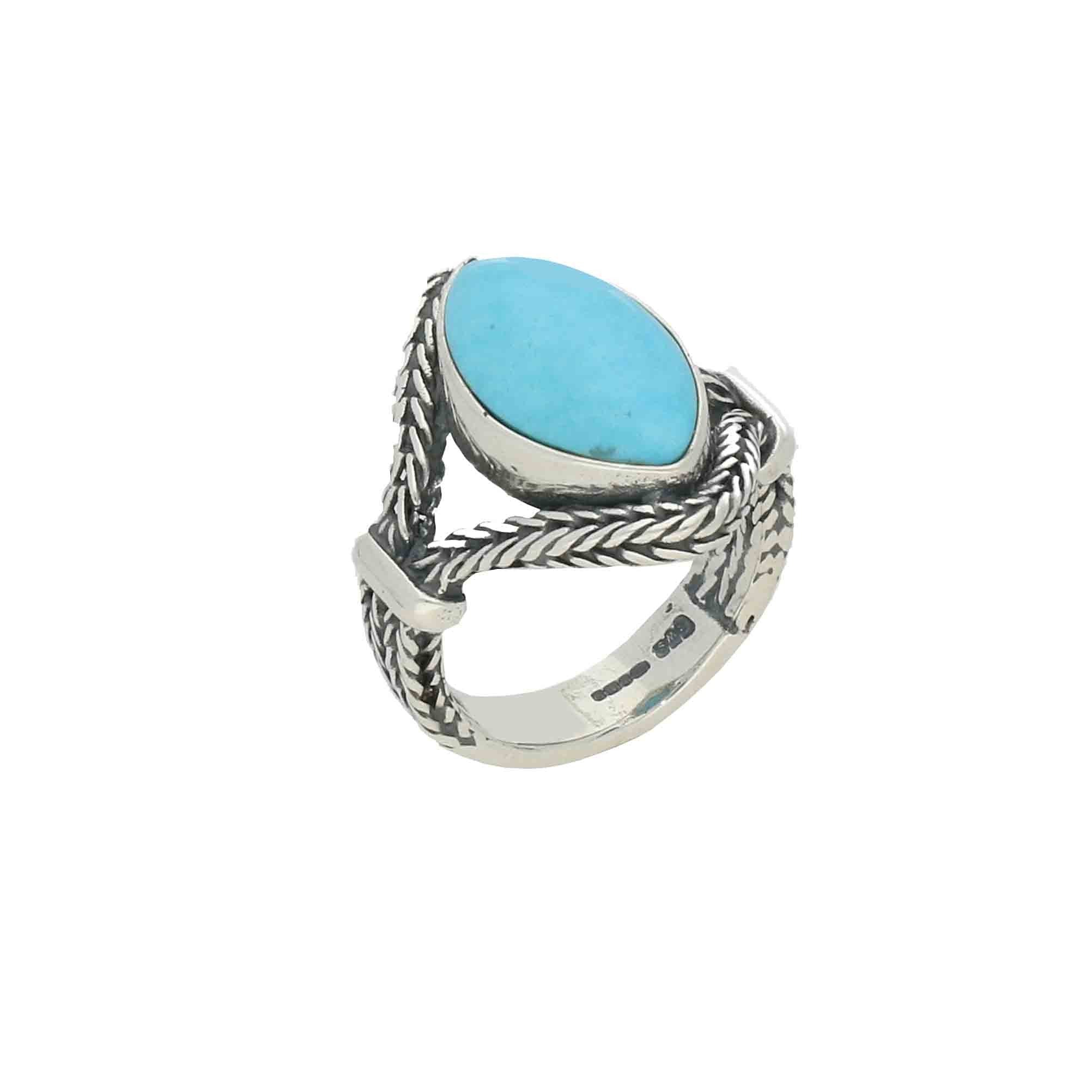 Sterling Silver Turquoise Foxtail Split Shank Marquise Ring D