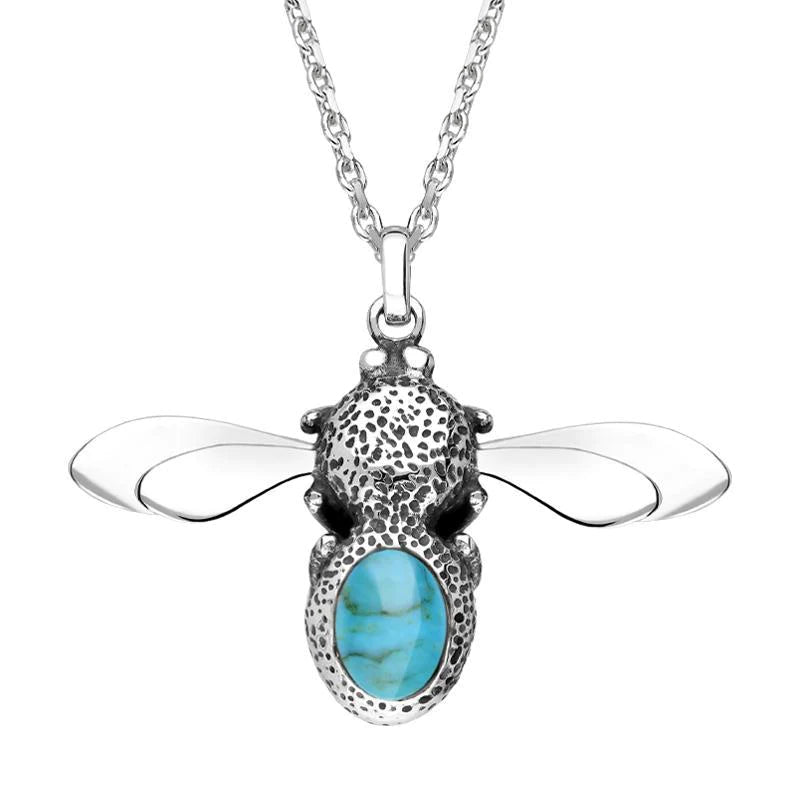 Sterling Silver Turquoise Stone Set Body Bee Necklace