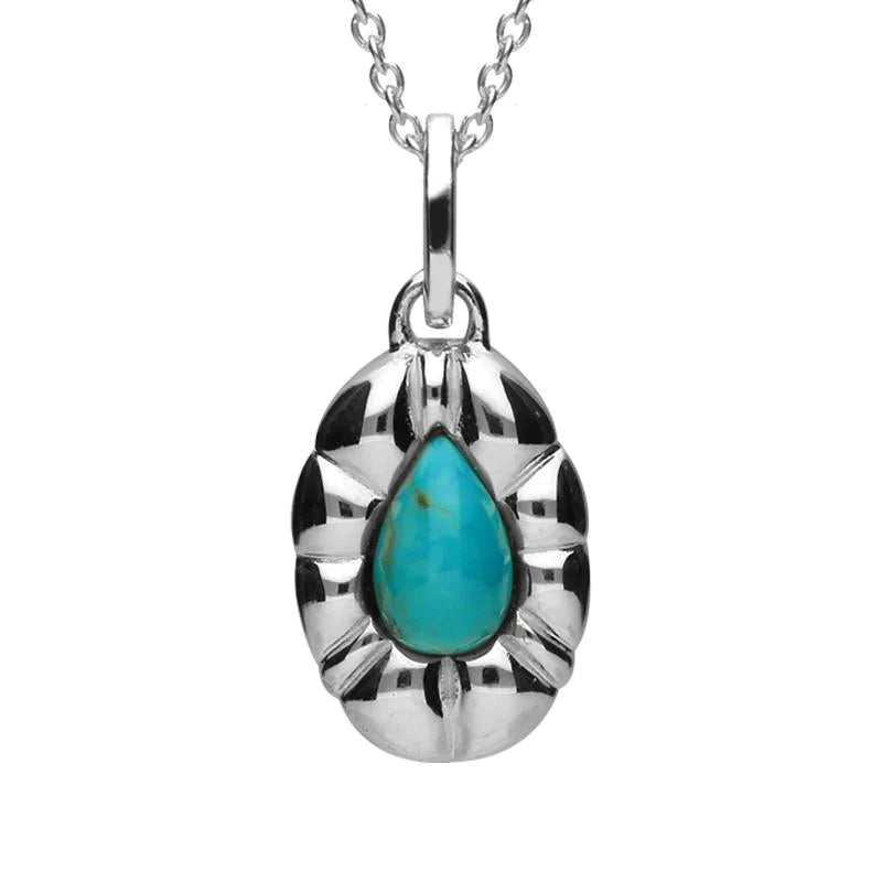 Sterling Silver Turquoise Pear Shaped Beaded Edge Necklace