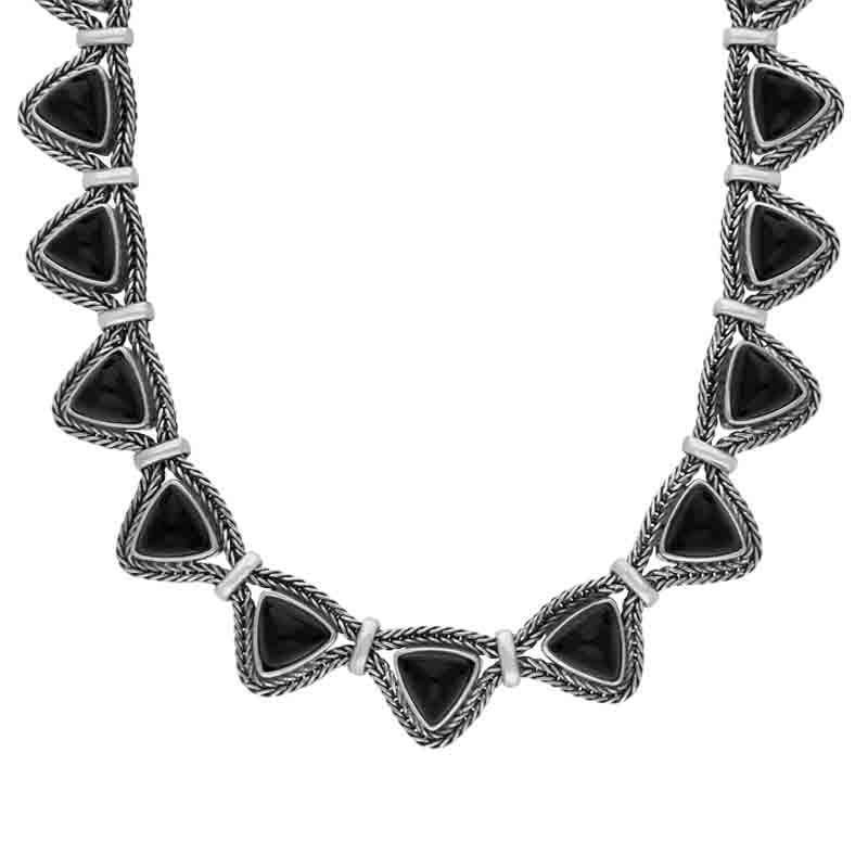 Sterling Silver Whitby Jet 17 Triangular Foxtail Necklace