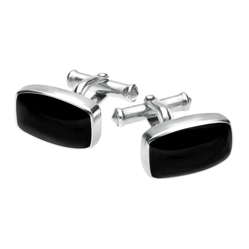 Sterling Silver Whitby Jet Barrel Cufflinks