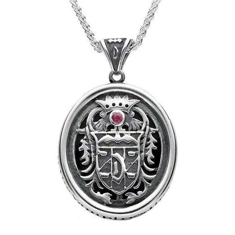 Sterling Silver Whitby Jet Blood Red Ruby Commemorative Dracula Necklace