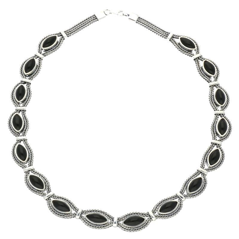 Sterling Silver Whitby Jet Foxtail Sixteen Stone Marquise Necklace