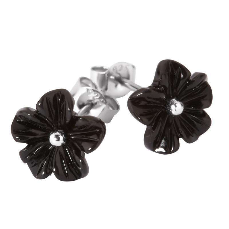 Sterling Silver Whitby Jet Tuberose 10mm Flower Stud Earrings