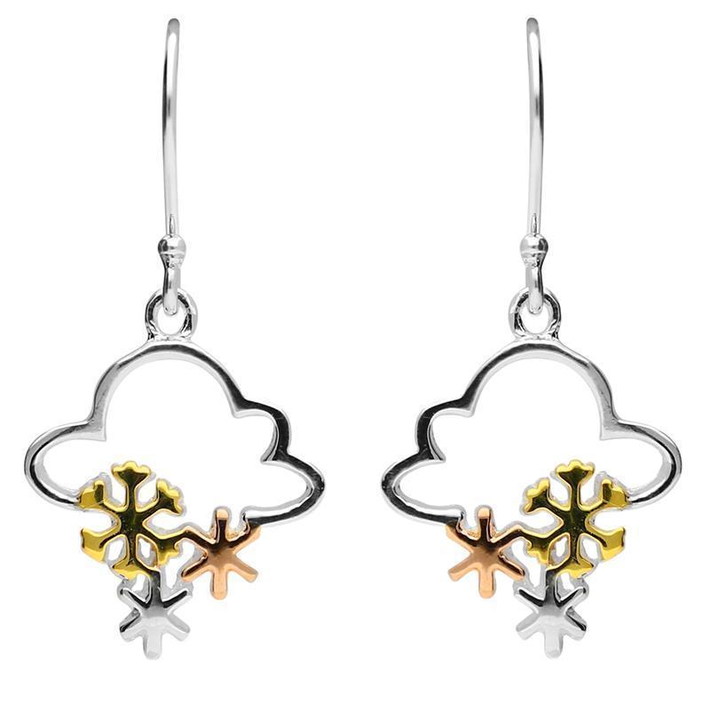 Yellow Rose Gold Sterling Silver Plated Cloud and Snowflake Hook Earrings