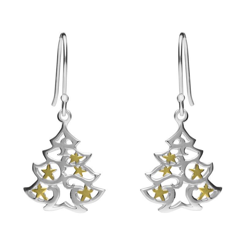 Yellow Gold Sterling Silver Plated Christmas Tree Hook Earrings