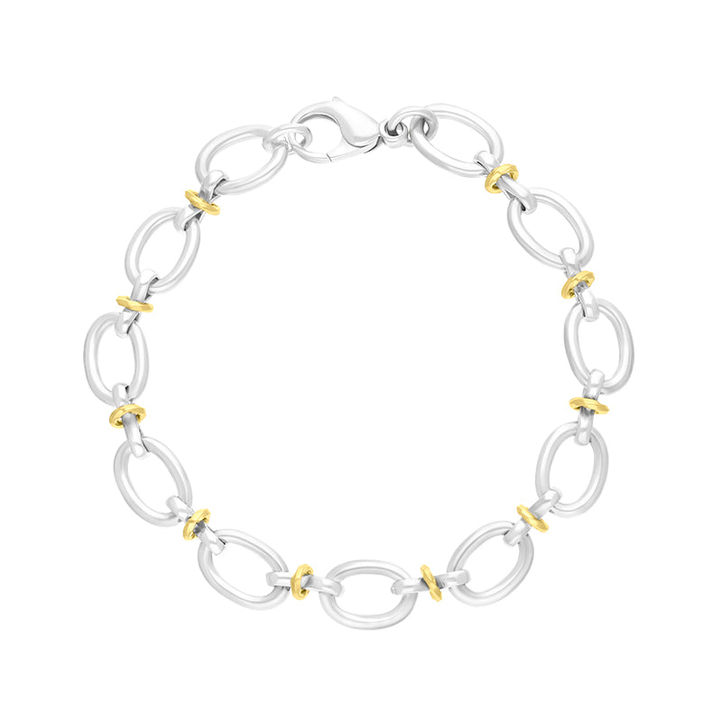 Sterling Silver 18ct Yellow Gold Oval Link Handmade Bracelet