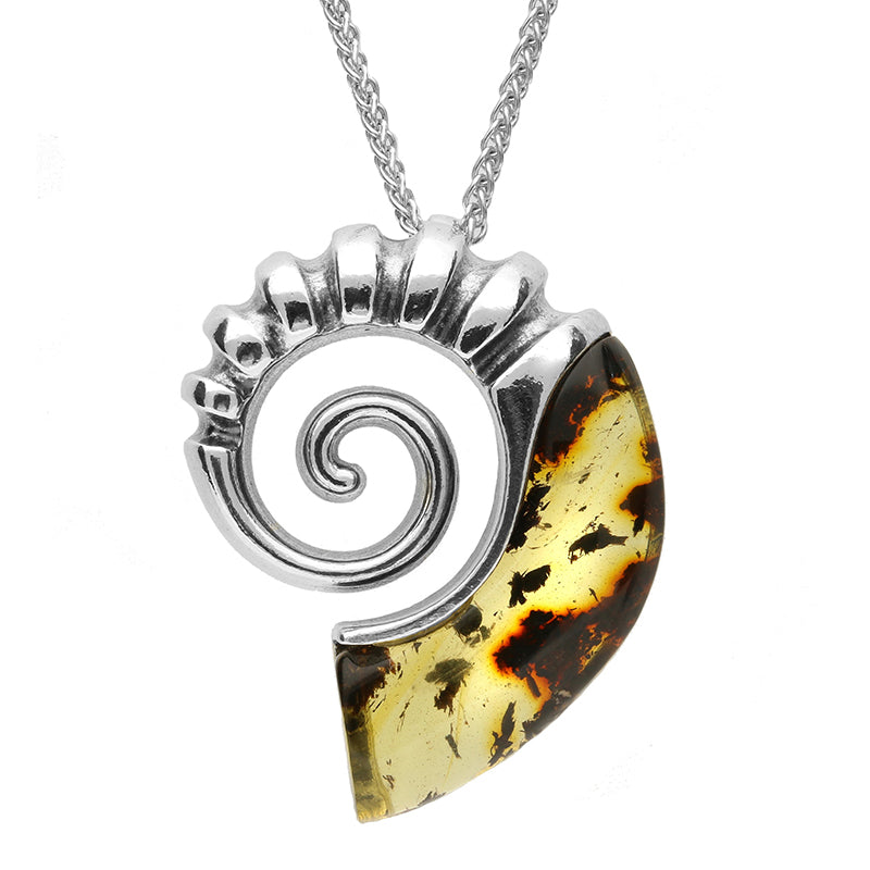 Sterling Silver Amber Large Ammonite Shell Necklace