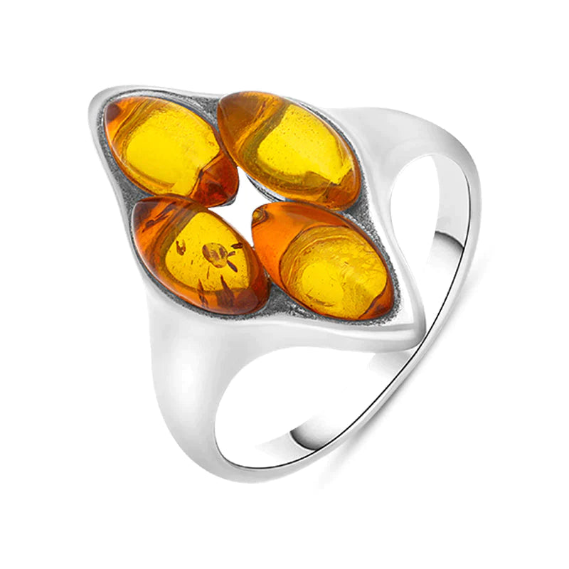 Sterling Silver Amber Oval Cluster Ring