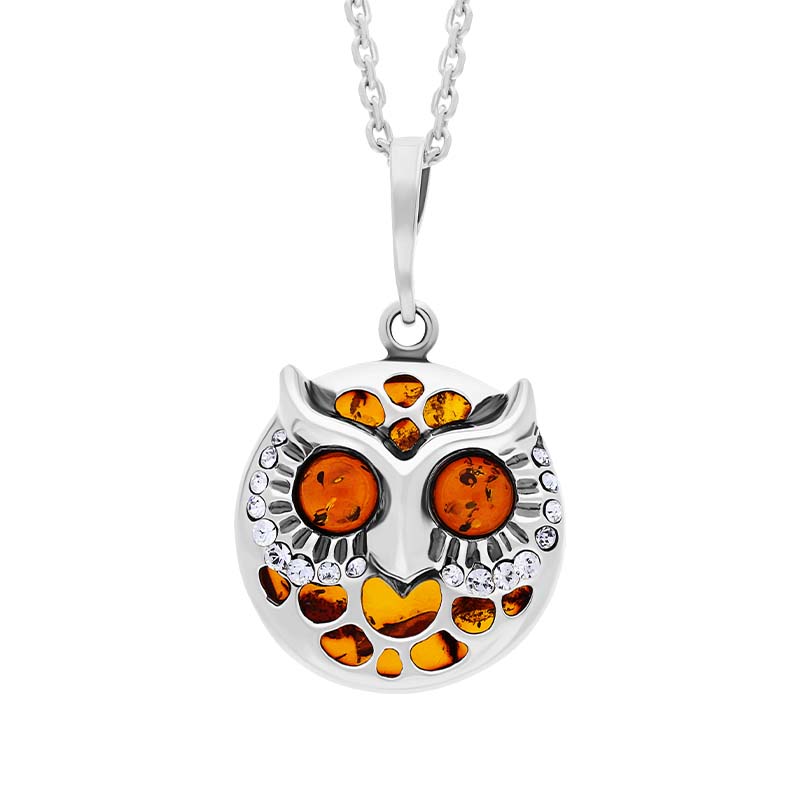 Sterling Silver Amber Owl Necklace