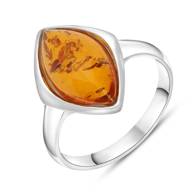 Sterling Silver Amber Wide Marquise Ring