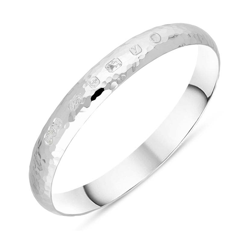 Sterling Silver King’s Coronation Hallmark 10mm Hammered Bangle D