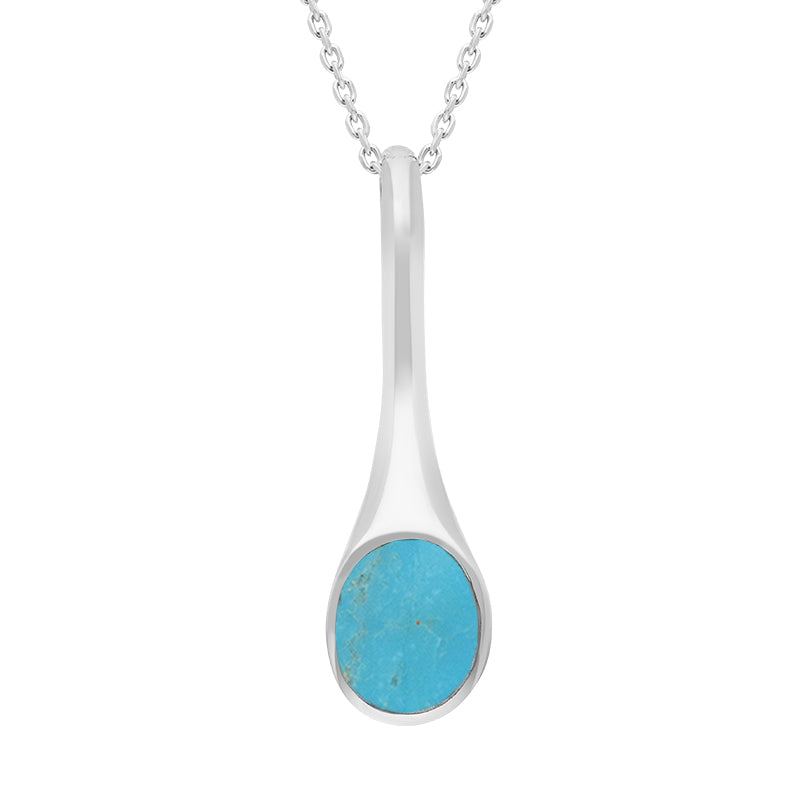 Sterling Silver Turquoise Oval Long Tapered Drop Necklace