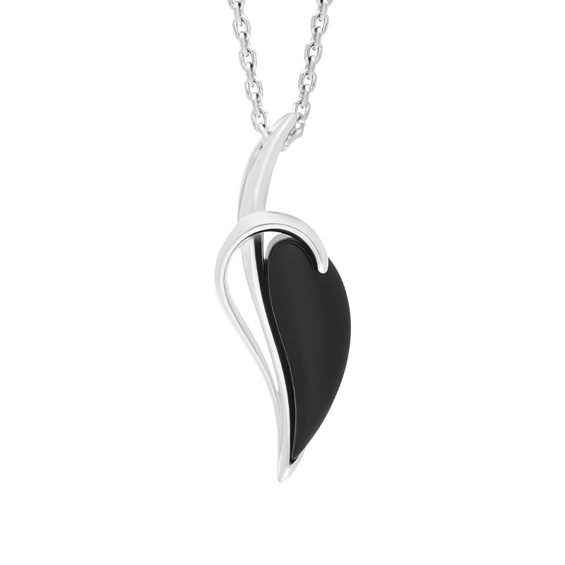 Sterling Silver Whitby Jet Abstract Leaf Necklace