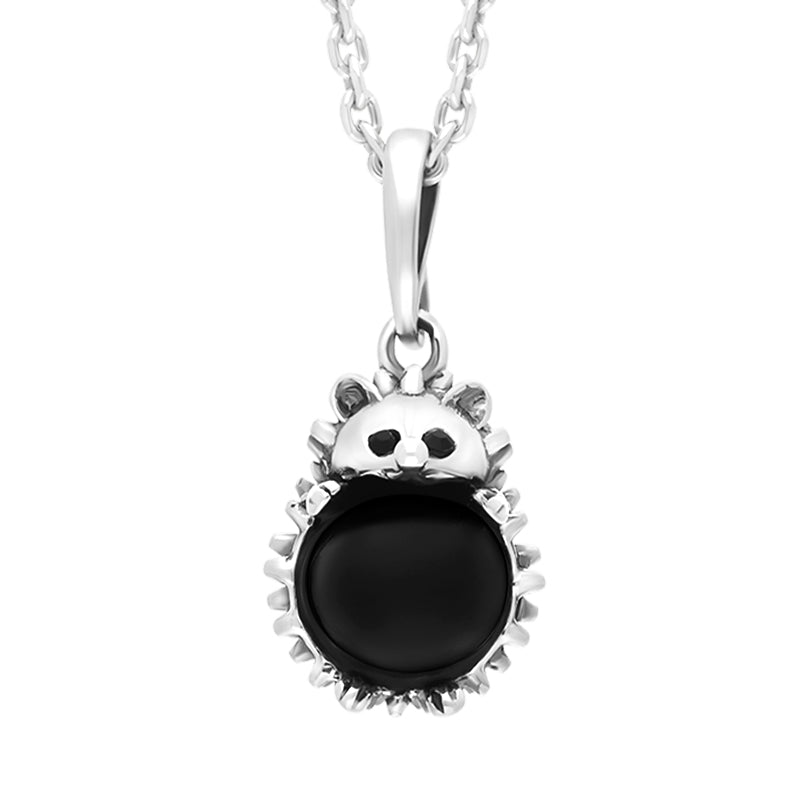 Sterling Silver Whitby Jet Small Hedgehog Necklace