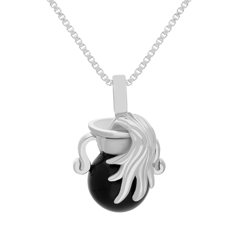 Sterling Silver Whitby Jet Zodiac Aquarius 8mm Bead Pendant