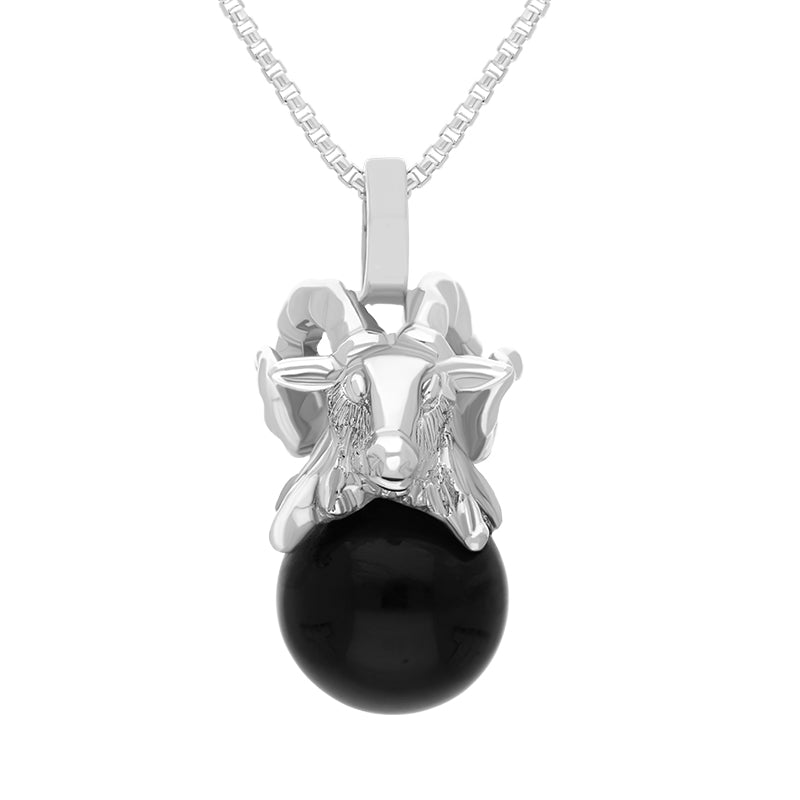 Sterling Silver Whitby Jet Zodiac Aries 8mm Bead Pendant