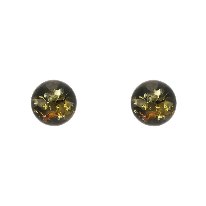 Sterling Silver Amber 6mm Domed Stud Earrings