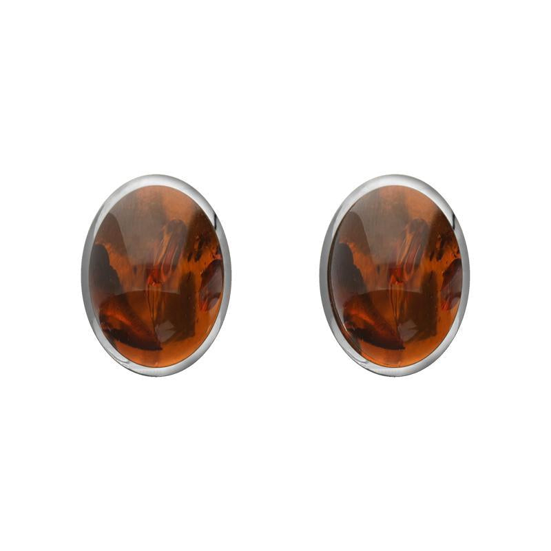 Sterling Silver Amber 7 x 5mm Classic Small Oval Stud Earrings