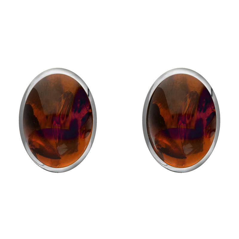 Sterling Silver Amber 8 x 10mm Classic Large Oval Stud Earrings