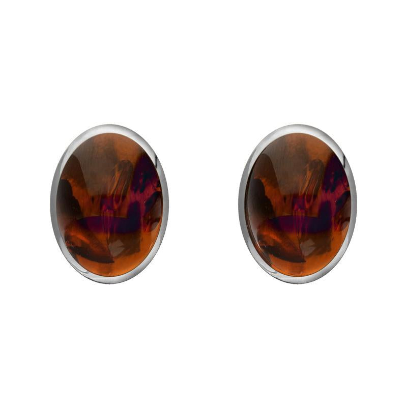 Sterling Silver Amber 8 x 6mm Classic Medium Oval Stud Earrings