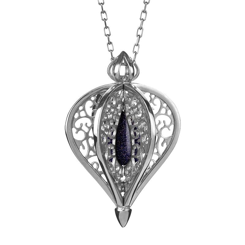 Sterling Silver Blue Goldstone Flore Filigree Small Necklace