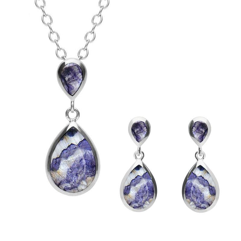 Sterling Silver Blue John Double Pear Drop Two Piece Set