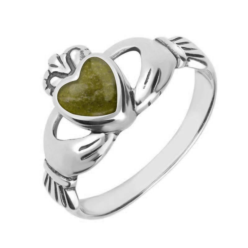Sterling Silver Connemara Green Marble Claddagh Set Ring