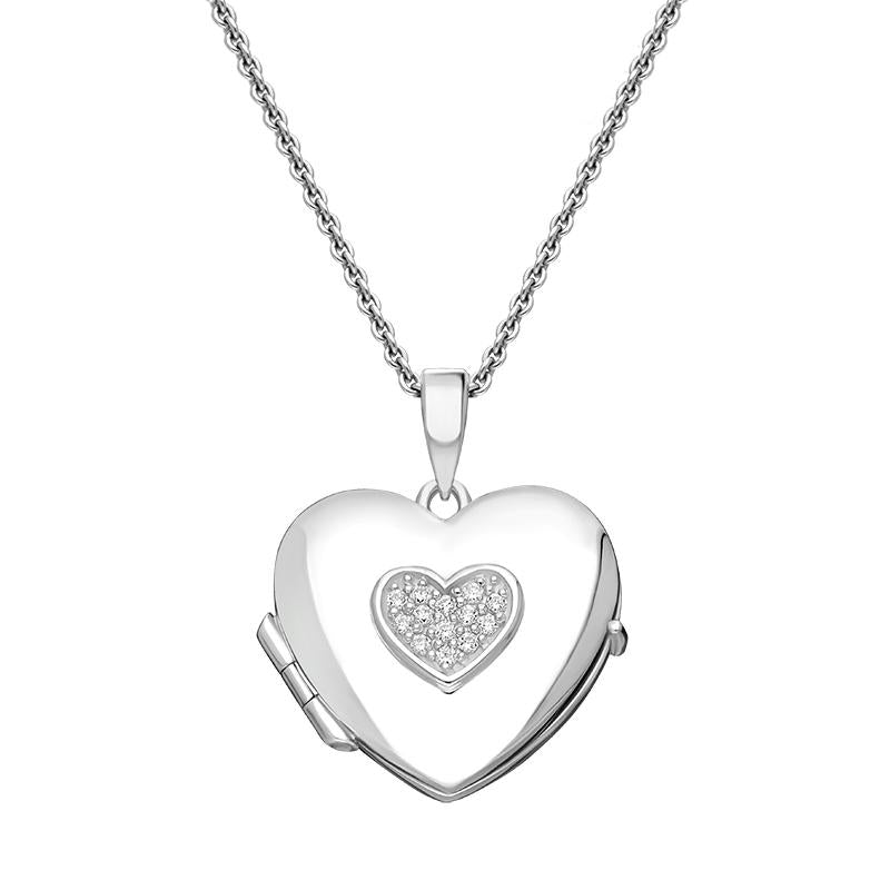 Sterling Silver Cubic Zirconia Heart Keepsake Locket