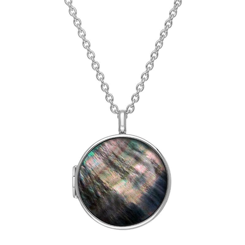 Sterling Silver Dark Mother of Pearl Large Round Locket