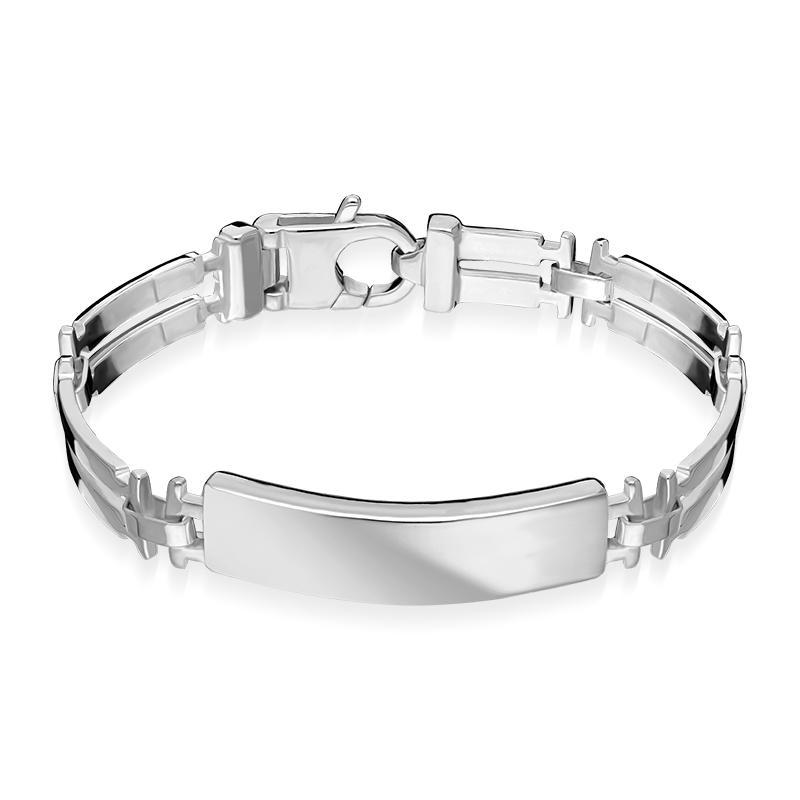 Sterling Silver Double Bar Link Identity Bracelet