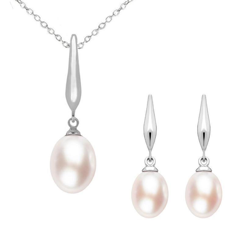 Sterling Silver Pink Freshwater Pearl Drop Two Piece Set