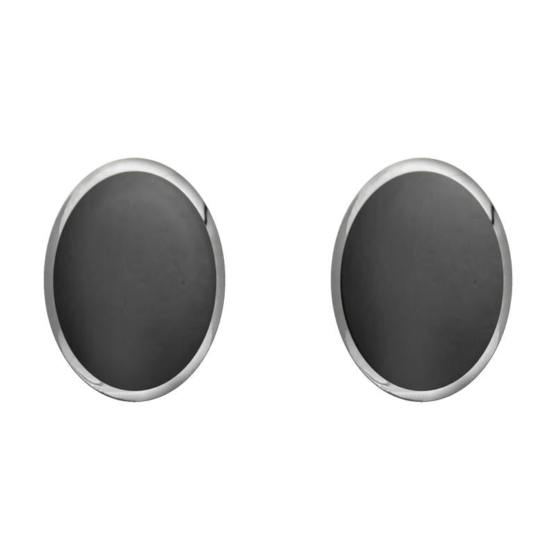 Sterling Silver Hematite 8 x 10mm Classic Large Oval Stud Earrings