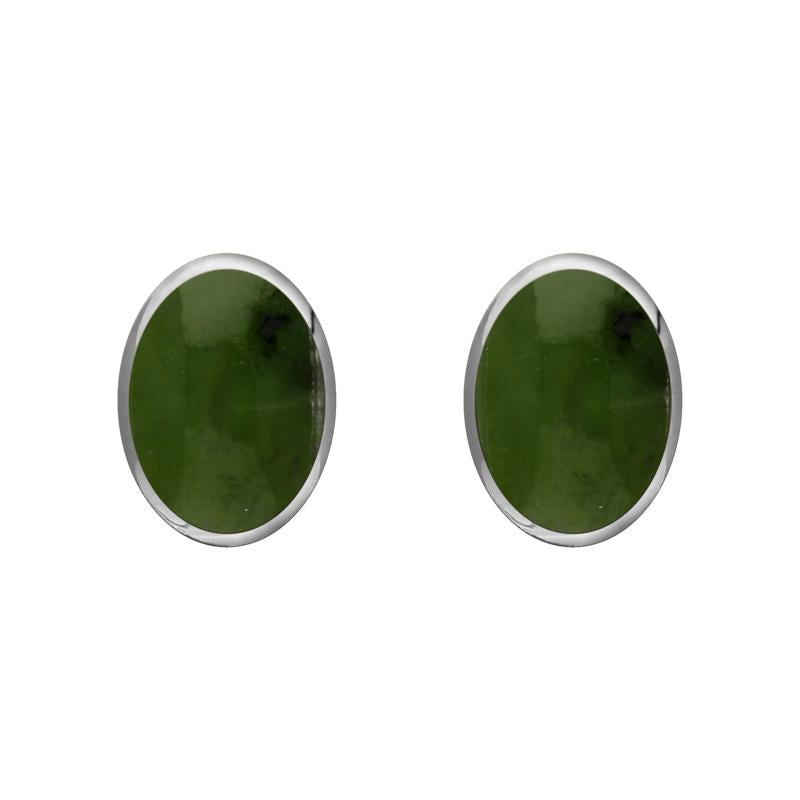 Sterling Silver Jade 7 x 5mm Classic Small Oval Stud Earrings