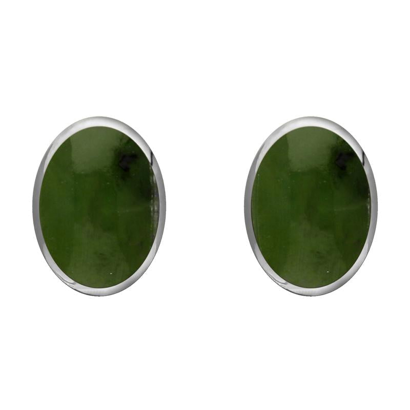 Sterling Silver Jade 8 x 10mm Classic Large Oval Stud Earrings