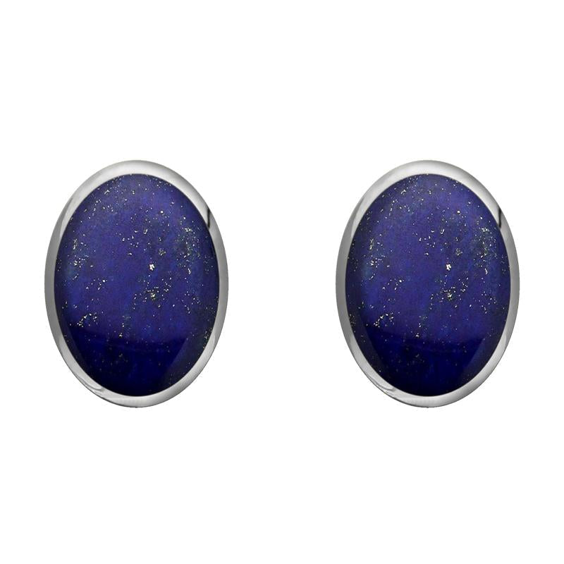 Sterling Silver Lapis Lazuli 8 x 10mm Classic Large Oval Stud Earrings