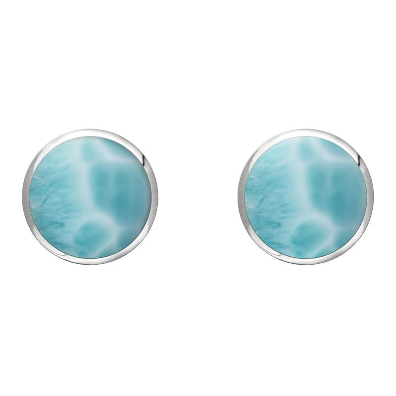 Sterling Silver Larimar 8mm Classic Large Round Stud Earrings
