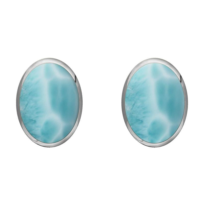 Sterling Silver Larimar 8 x 10mm Classic Large Oval Stud Earrings