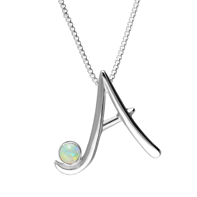 Sterling Silver Opal Love Letters Initial A Necklace